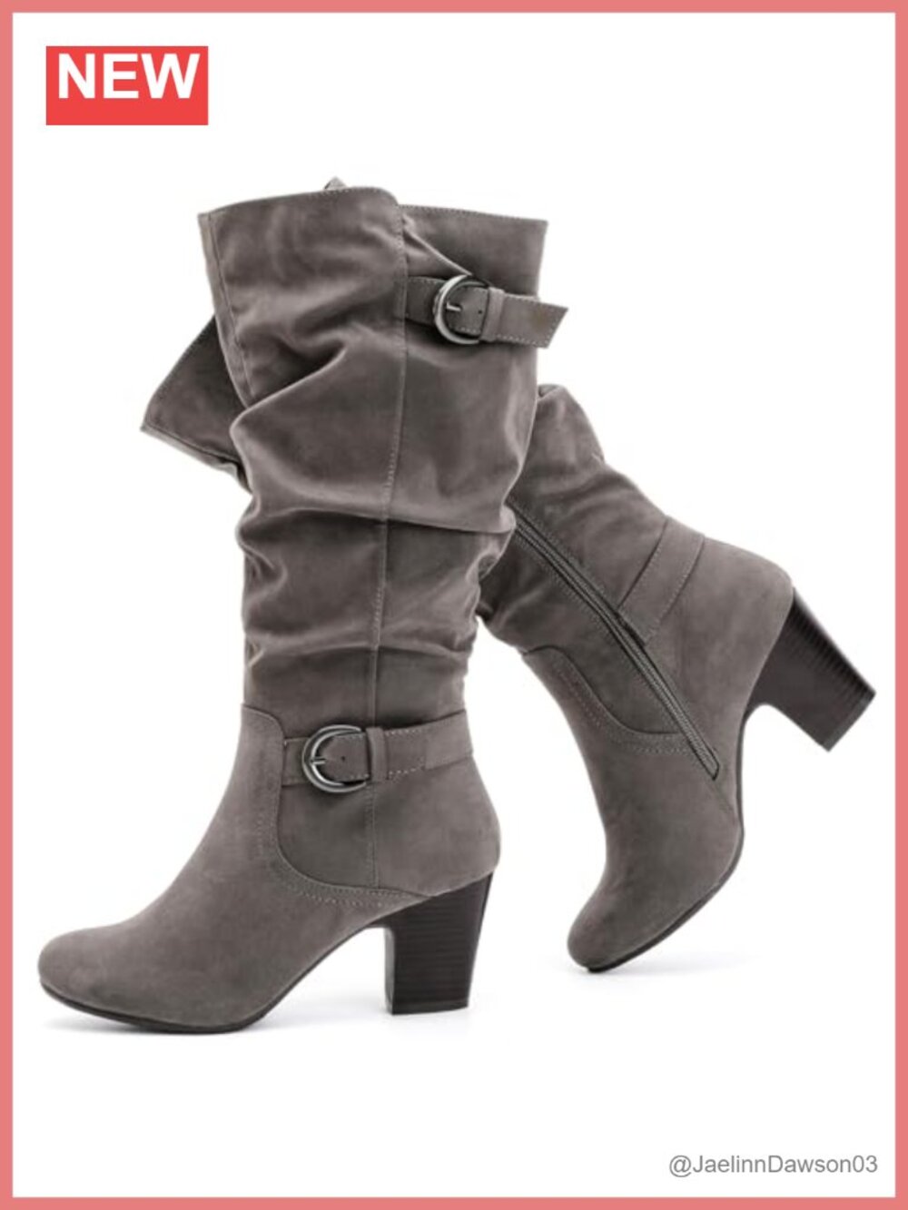 Women's Knee High Slouchy Heeled Boots with Pointed Toe and Block Heel